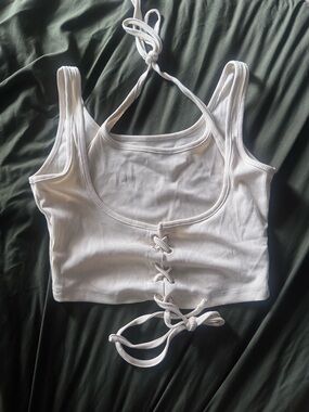 Cider White Ribbed layered Halter Crop Top